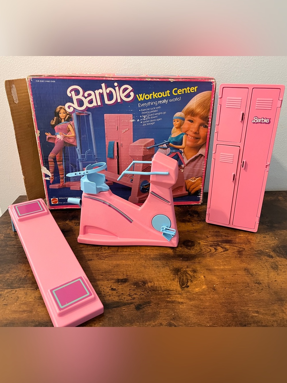 Vintage Barbie Pink and Light Blue Workout Center Gym Accessories